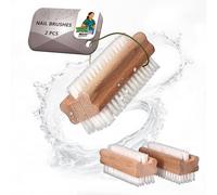 ToolSpace 2x Wooden Nail Brush Double Sided - Everyday Use - Nail Brushes for cleaning nails - Scrubbing Brush for Hands Feet - Nails Manicure Pedicure for Women Man Kids - Nail Scrubber Natural Wood