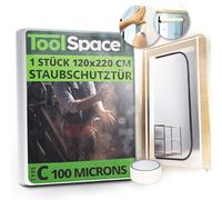 ToolSpace Dust Protection Door with Zip 220 x 120 cm - Clear Polyethylene Film Door - Dustproof, Reusable, Industrial