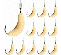 TOOLSSIDE 1 Dozen Rubber Wax Worm Grub - Maggots Fishing Bait - Soft Plastic Fishing Wax for Trout, Crappie, Panfish Fly Fishing - Fake Maggots - Soft Plastic Baits - Fishing Lures - Bass Lures 12 pcs