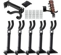 TOOLSSIDE 5 Pcs Guitar Hanger Wall Mount Hook Stand 180 - Guitar Hooks for Wall Adjustable with Slat Adapter - Guitar Wall Mount for Electric Acoustic and Bass Guitars