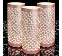 Tooltime Set of 3 Large Glass LED Table Lamps with Illuminated Flower Petals Design | Freestanding Battery Operated Cordless Lights | Metallic Pink Finish with Floral Pattern