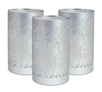 Tooltime Set of 3 Metallic Silver Glass LED Table Lamps with Illuminated Leaves Design | Freestanding Battery Operated Cordless Lights