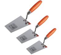 Toolty Bucket Trowel With Wooden Handle Set 3Pcs 130, 160, 180mm For Scooping And Scraping Mortar Cement Plaster Masonry Brickwork