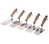 Toolty Bucket Trowel With Wooden Handle Set 5Pcs 130, 140, 150, 160, 180mm For Scooping Scraping Mortar Masonry Brickwork Diy K