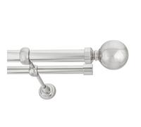 Toolty Double Metal Curtain Pole 25/19mm With Finials Rod Classic Brackets Ball 290Cm Inox