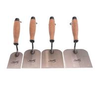 Toolty Margin Plastering Trowel With Wooden Handle Set 4Pcs 60, 80, 100, 120mm Grinded Carbon Steel For Brickwork Plastering Diy