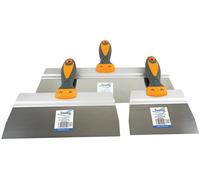 Toolty Stainless Steel Spatula Taping Filling With Rubber Handle Aluminum Profile Set 3Pcs 150, 250, 300X90mm For Plastering