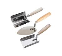 (All sizes & shapes - 3 PCS) Stainless Steel Margin Trowel - Toolty, Plastering Trowel - Tearr, Showel, Semicircular Shaped - for brickwork, slabing, plastering - Woodden Handle