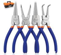 TOOLUTION 4-Piece Circlip Pliers Set with Tool Box - 7-Inch Internal External Snap Ring Pliers Kit with Straight, Bent Jaws, C Clip Pliers for Lock Rings, Heavy Duty 45 Steel, Full Electroplated
