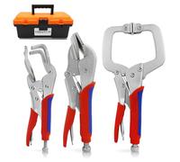 TOOLUTION Locking Pliers Set 3-Pack, Welding & Metalworking Kit with 11" C-Clamp, 10" Duckbill & U-Shape Jaws for Sheet Metal Bending, Auto Repair, Fabrication