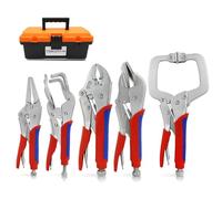 TOOLUTION Locking Pliers Set 5-Pack, Professional Welding Clamp Set Includes C-Clamp, Curved, Duckbill, Needle Nose & U-Shape Vise Grips for Metalworking, Woodworking, Automotive & DIY Workshop