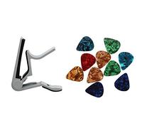Toolvvik 1Pcs White-Handed Guitar Capo Clip Trigger with Quick Change & 10 Pcs Stylish Colorful Celluloid Guitar Pick 0.47mm