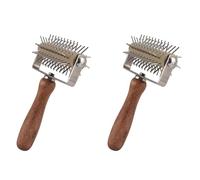 Toolvvik 2X Stainless Steel Wheel Pizza Bread Needle Punchers Roller Pie Pastry Dough Pitter Wooden Handle