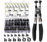 Toolwiz 120Pcs 6-25mm Spring Hose Clamps with Swivel Hose Clamp Pliers, 15 Sizes Hose Clamp Assortment Spring Band Type Fuel Line Vacuum Hose Silicone Hose Clamps, Water Pipe Air Tube Hose Clips