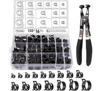 Toolwiz 130Pcs 6-25mm Spring Band Hose Clamp Assortment with Swivel Clamp Pliers, Constant Tension Radiator Hose Clamps, Black Hose Clips for Fuel Line, Silicone Vacuum Hose, Air Tube, Water Pipe