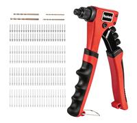 Toolwiz Rivet Gun One-Handed Pop Rivet Gun Kit with 200pcs Rivets, 4pcs Tool-Free Interchangeable Heads and 4pcs Drill Bits - Heavy Duty Hand Riveter for Metal, Wood, Plastic, Leather, Fabric