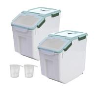 Toolzia 2Pcs 10kg Airtight Cereal Storage Container with Lids, Green | food-grade PP, BPA-free dry food dispenser with wheels, measuring cup, scoop for rice, grains, flour, pet food