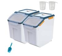Toolzia 2pcs Large Rice Container 25kg,Airtight Flour Cereal Storage Containers With Measuring Cup,Cereal Storage Bin For Kitchen (Blue)