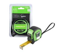 TOOLZILLA 26ft (8m) Tape measure, retractable measuring tape suitable for all DIY and worksite use. Rubberized case for higher durability and comfort.