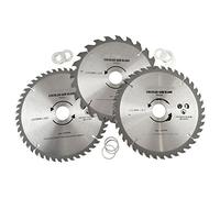 Toolzone 3 Piece 205mm TCT Saw Wood Cutting Blades with reducing (adapters) Bushes