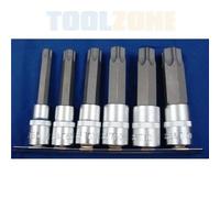 Toolzone 6 Piece 1/2" Drive T55-T100 Star Bits 100Mm Long Set