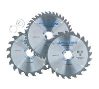 toolzone PA021 184 mm TCT Circular Saw Blades 20/24/40 Teeth with Adapter O-Rings - Silver (3-Piece)