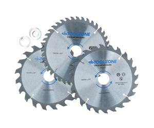 toolzone PA021 184 mm TCT Circular Saw Blades 20/24/40 Teeth with Adapter O-Rings - Silver (3-Piece)