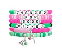 TOOMCYD Wicked Stacked Bracelets Set, Changed for Good Green and Pink Friendship Bracelets, Wicked Themed Party Gifts for Wicked Party Favors, normal, Polymer clay, crystal