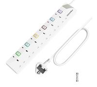 Toomke Extension Lead with Individual Switches 5M, 6 Way Power Strip Wall Mountable Plug Socket Extension 13A Fused UK Plug 5 Meter Long Extension Cord 3250W