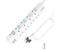 Toomke Extension Lead with USB C Slots, 4 Way 3 USB (2 USB-A and 1 USB-C) Plug Extension Lead with Individual Swithches, Mountable Power Extension Socket UK Plug 3 Meter Extension Cable 3250W