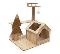 TOONDB Modern Wooden Cat Tree, 2-Story Cat Condo with Hemp Rope Scratching Posts & Viewing Platform, Sturdy 17.64 lbs Capacity Space-Saving Design for Large Cats, Beige Home Decor