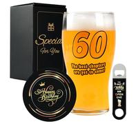 TOONGEEN 60th Birthday Gifts for Men, Funny 60th Birthday Beer Glass Set Gift Ideas for 60 Years Old Dad, Grandad, Uncle, 60 Keepsake Decorations Presents, 540ml(19oz)