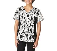 Tooniforms Women's Cherokee V-Neck Knit Panel Top Big Minnie, Black, S
