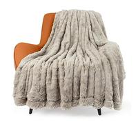 TOONOW Faux Fur Luxury Throw Blanket,Double Side Soft Fluffy Shaggy Fuzzy Blanket for Couch Sofa Bed (Pumice Stone, Throw)