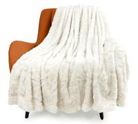 TOONOW Faux Fur Luxury Throw Blanket,Double Side Soft Fluffy Shaggy Fuzzy Blanket for Couch Sofa Bed (Cream, Throw)