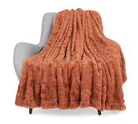 TOONOW Faux Fur Luxury Throw Blanket,Double Side Soft Fluffy Shaggy Fuzzy Blanket for Couch Sofa Bed (Carnelian, Throw)
