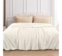 TOONOW Faux Fur Luxury Throw Blanket,Double Side Soft Fluffy Shaggy Fuzzy Blanket for Couch Sofa Bed (Cream White, Queen Size)