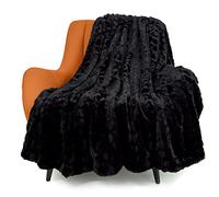 TOONOW Fuzzy Blanket Cozy Faux Fur Luxury Throw Blanket, Extra Soft, Double Sided, Fluffy, Plush Warm Throw Blanket for Couch Sofa Bed, 51''x67'' (Black)
