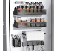 Toosci Magnetic Fridge Organizer Set, 5 Pcs, Customizable, Metal Material, Ideal for Storing Spices, Cans, Drinks, Snacks, Kitchen Utensils, and More