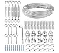 TooTaci 3mm Garden Wire for Climbing Plants, 30M Stainless Steel Wire Rope, 7×7 Strands Heavy-Duty Steel Cable with M5 Turnbuckle Tensioner, String Lights & Fencing