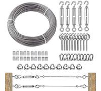 TooTaci 3mm Garden Wire Heavy Duty with M6 Turnbuckle Wire Tensioner System, 30M Stainless Steel Cable Rope Uncoated & M6 Vine Eyes for Climbing Plants, Fencing, Lights Hanging & Sun Shade