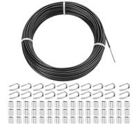 TooTaci 3mm Outdoor String Light Hanging Kit, 30M Black Coated 304 Stainless Steel Cable, Includes 50pcs Crimping Loops & 20pcs Thimbles for Garden Support, Fence Wire, Light Strings Hanging, DIY Use