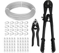 TooTaci 3mm Wire Rope Crimping Tool Kit, 30M Steel Cable with Crimping Tool & Cutter, Metal Wire for Trellis, Clothesline, String Lights, and Curtains