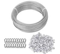 TooTaci 3mm Wire Rope Kit, 30M/3mm PVC Coated Stainless Steel Wire Cable | 3mm Coated Steel Cable with 50pcs Crimping Sleeves & 20pcs Thimbles, for Fence/ Garden Wire/Outdoor Hanging/ Shade/ Curtain