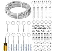 TooTaci 3mm Wire Rope Kit, 30M Garden Wire for Climbing Plants, 3mm PVC Coated Staienlss Steel Cable, M5 Turnbuckle Wire Tensioner, Vine Eyes & Double Hole Clamps, for Fence, Hanging, Curtain Wire