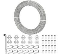 TooTaci 3mm Wire Rope Kit, 30M Stainless Steel Cable with 20pcs Crimping Sleeves,12pcs Steel Thimbles & 10pcs M3 Rope Clamps, for Garage Door, Hanging, Fencing, Garden, DIY Repair Replace Cable