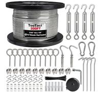 TooTaci 3mm Wire Rope Kit, 60M/3mm PVC Coated Steel Cable with M5 Turnbucklek, Vine Eyes, Clamps & Fixing, 7×7 Strands Heavy Duty Tension Cable for String Lights, Garden Wire,Sun Sail, Clothesline