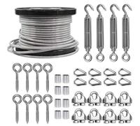 TooTaci 5mm Stainless Steel Cable, M6 Turnbuckle Wire Tensioner Kit, 60M/ 5mm PVC Coated Steel Wire Rope, Vine Eyes for Climbing Plants, Fence, Strings Light Hanging