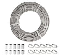 TooTaci 5mm Wire Rope, 15M/5mm Stainless Steel Cable with Crimping Sleeve and Steel Thimble, 7X19 Strands Aircraft Cable Heavy Duty for Zipline Cable, String Lights Hanging, Boat, Cable Railing