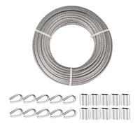 TooTaci 6mm Wire Rope - 15M Stainless Steel Cable Rope 7X19 Strands Heavy | with 10pcs M5 Crimping Sleeves & Steel Thimble, Ideal for Hanging/Fence/Door Cable/Railing/Garden Wire Climbing Plants Heavy